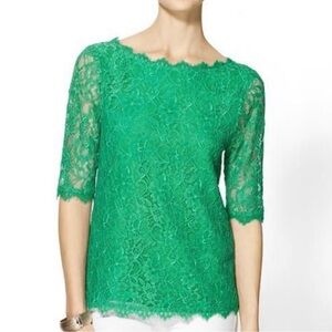 Pim + Larkin Green Lace Boatneck Top